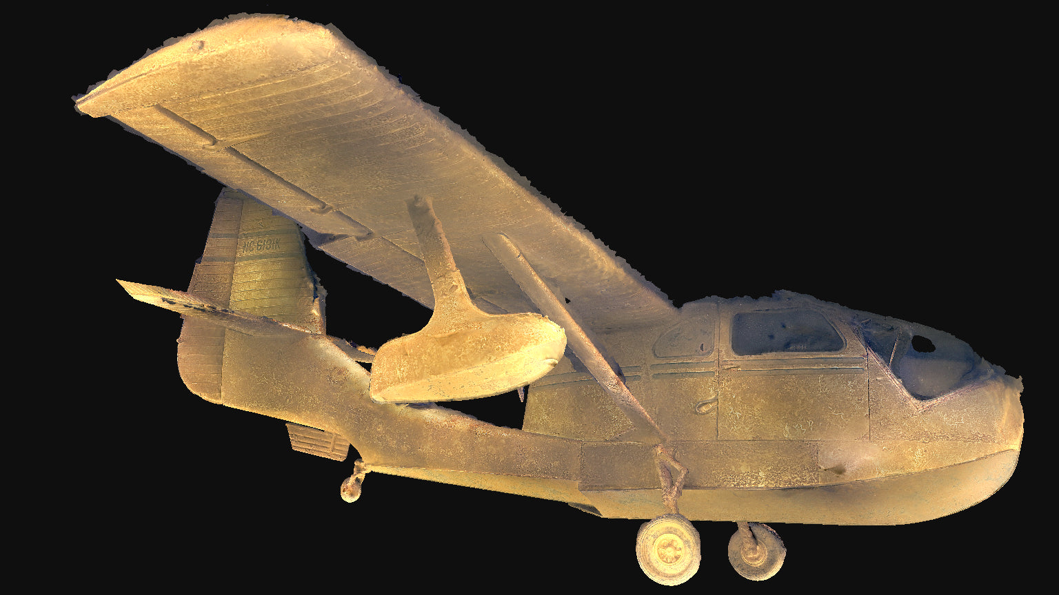 3D sonar scan of a submerged seaplane, example of underwater drone survey technology by AlphaGeo