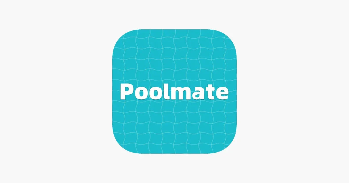 Poolmate app logo with white text on a blue water-patterned background, AlphaGeo Ltd robotics and drone equipment