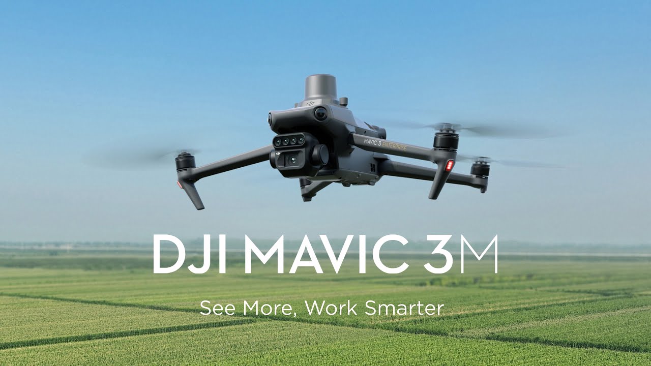 DJI Mavic 3M commercial drone flying over green fields, agricultural drone for survey equipment